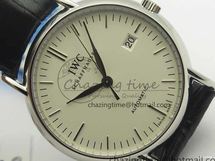 MIROTIME 0420 Fashionable Portofino Automatic SS TWF 1:1 Best Edition Silver Dial SS Markers on Black Leather Strap A 7200